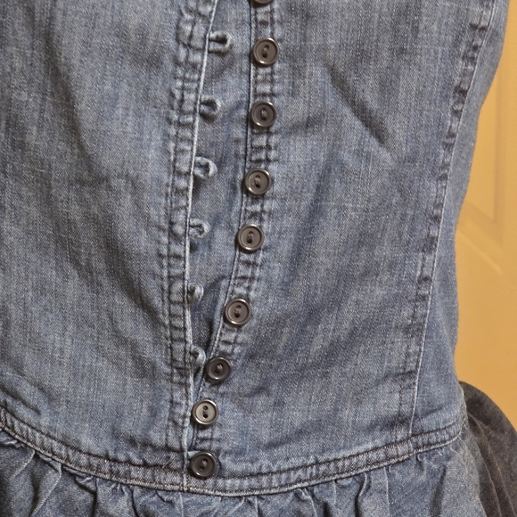 Denim Button-Front Ruffle Mini Dress - Blue - Picture 6 of 7